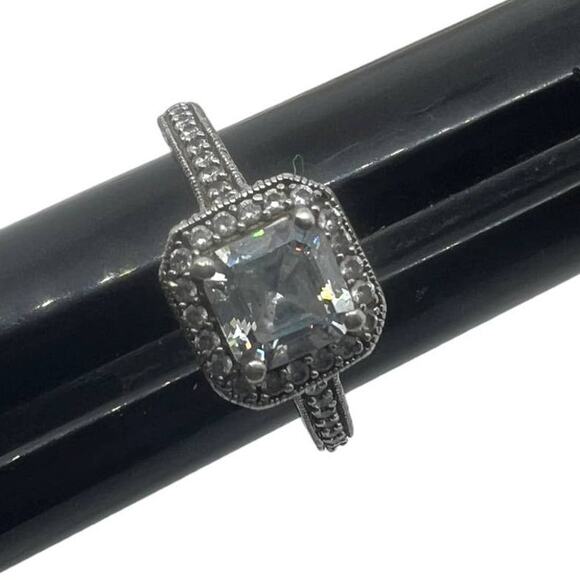 Sterling Silver 925 White Sapphire CZ Art Deco Style Halo Ring Size 6.75 - Picture 2 of 15